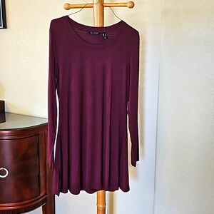 H by Halston, T-shirt Dress, Burgundy, Small